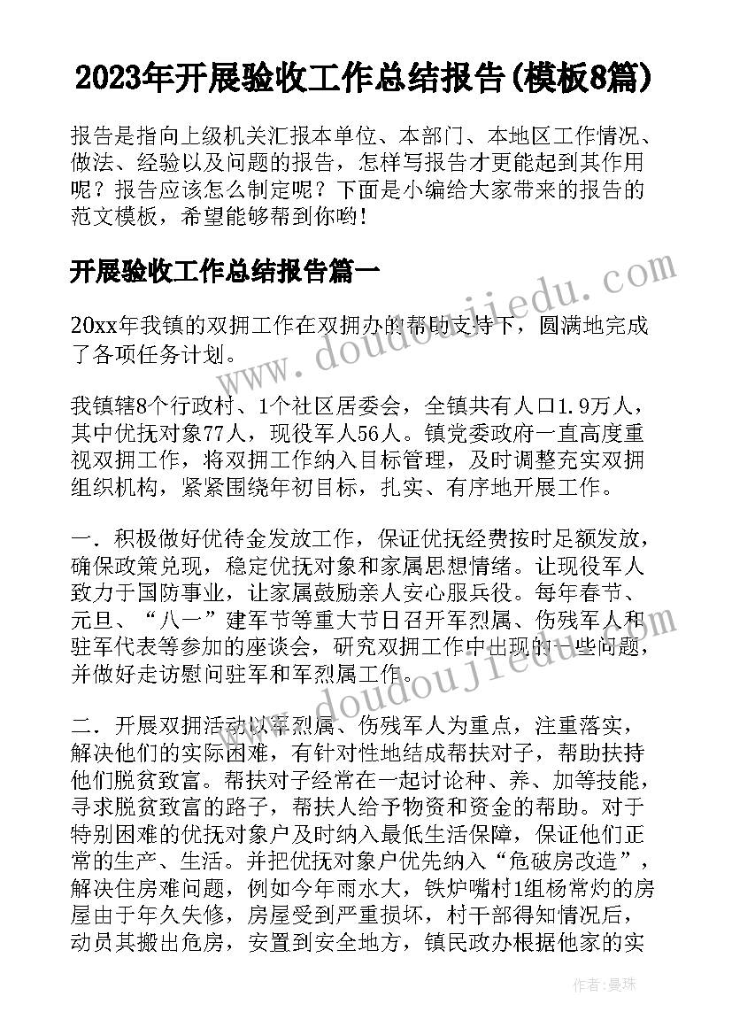 2023年开展验收工作总结报告(模板8篇)