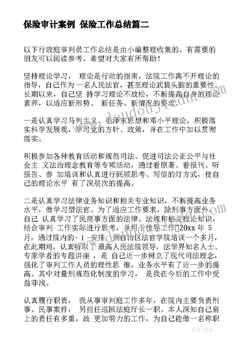 保险审计案例 保险工作总结(实用5篇)