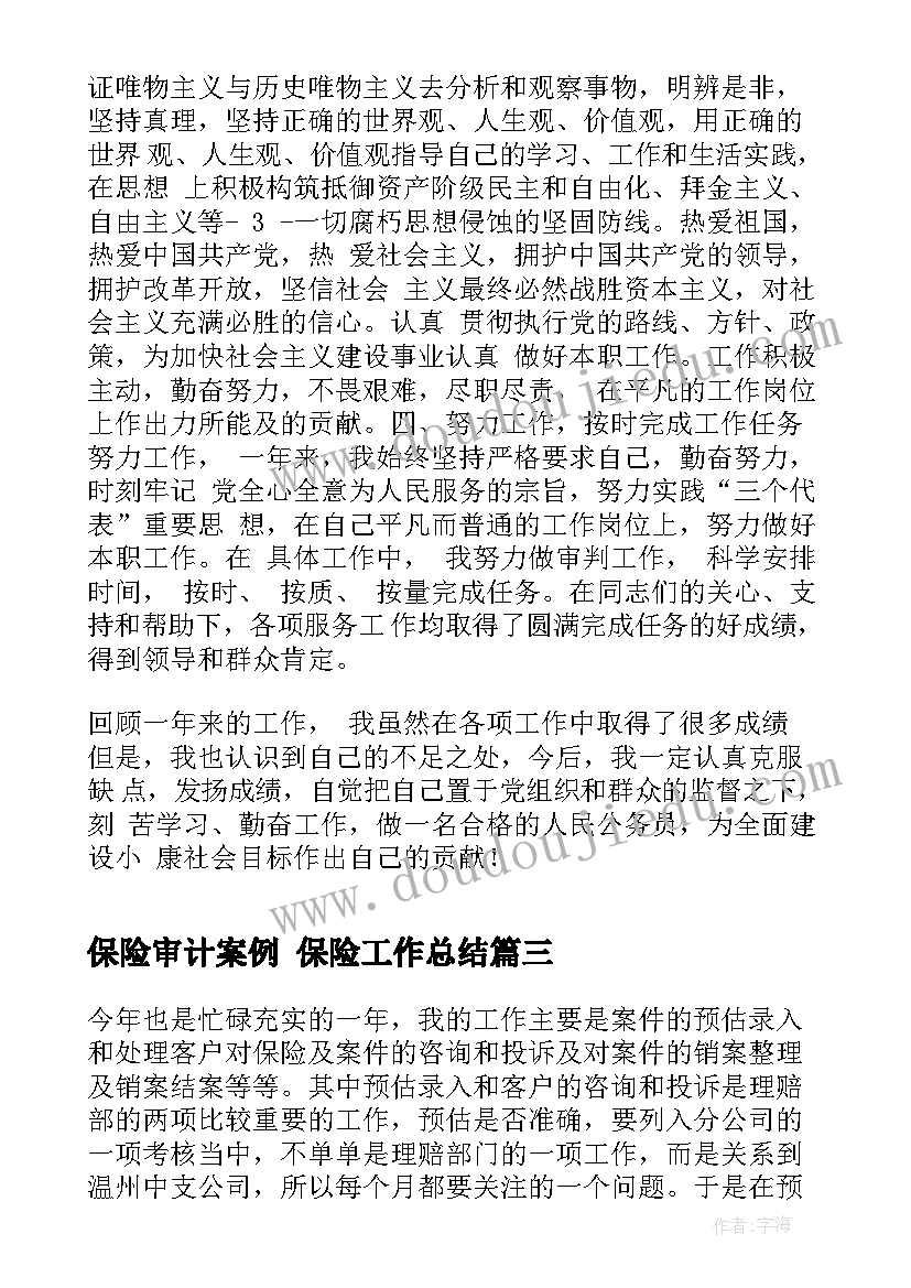 保险审计案例 保险工作总结(实用5篇)