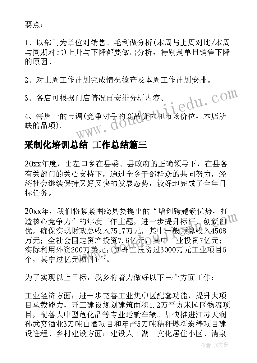 最新采制化培训总结 工作总结(汇总8篇)