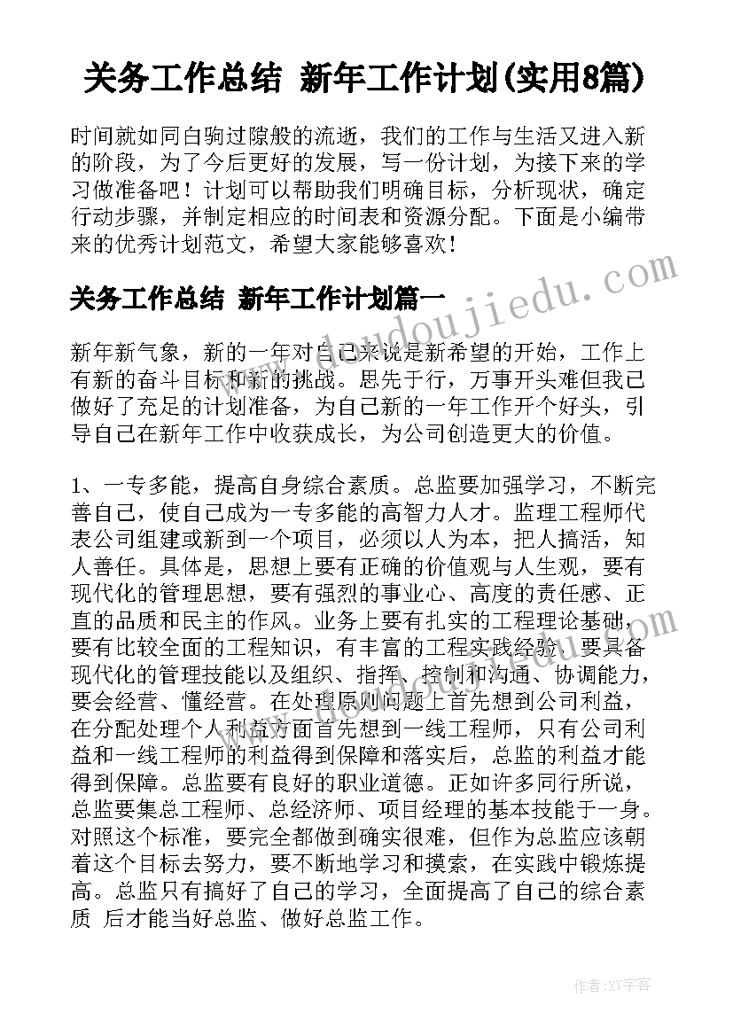 关务工作总结 新年工作计划(实用8篇)