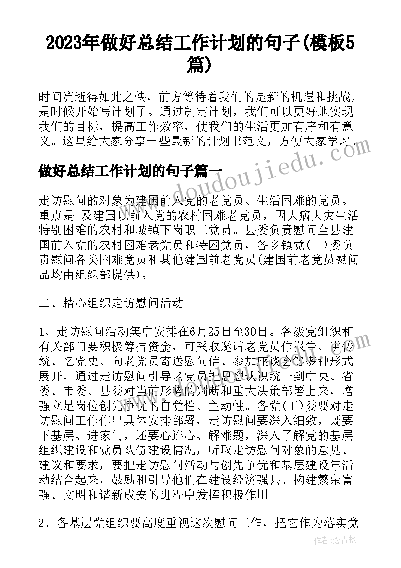 2023年做好总结工作计划的句子(模板5篇)