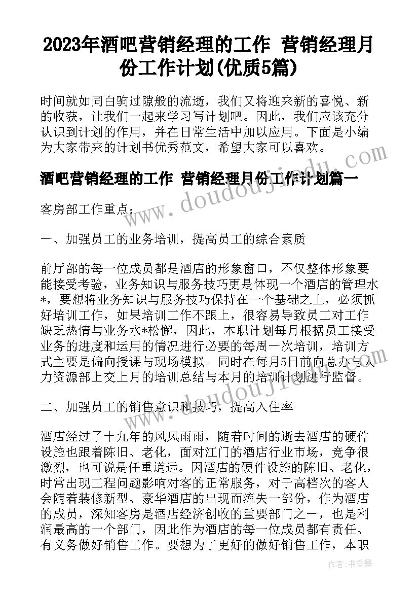 2023年酒吧营销经理的工作 营销经理月份工作计划(优质5篇)