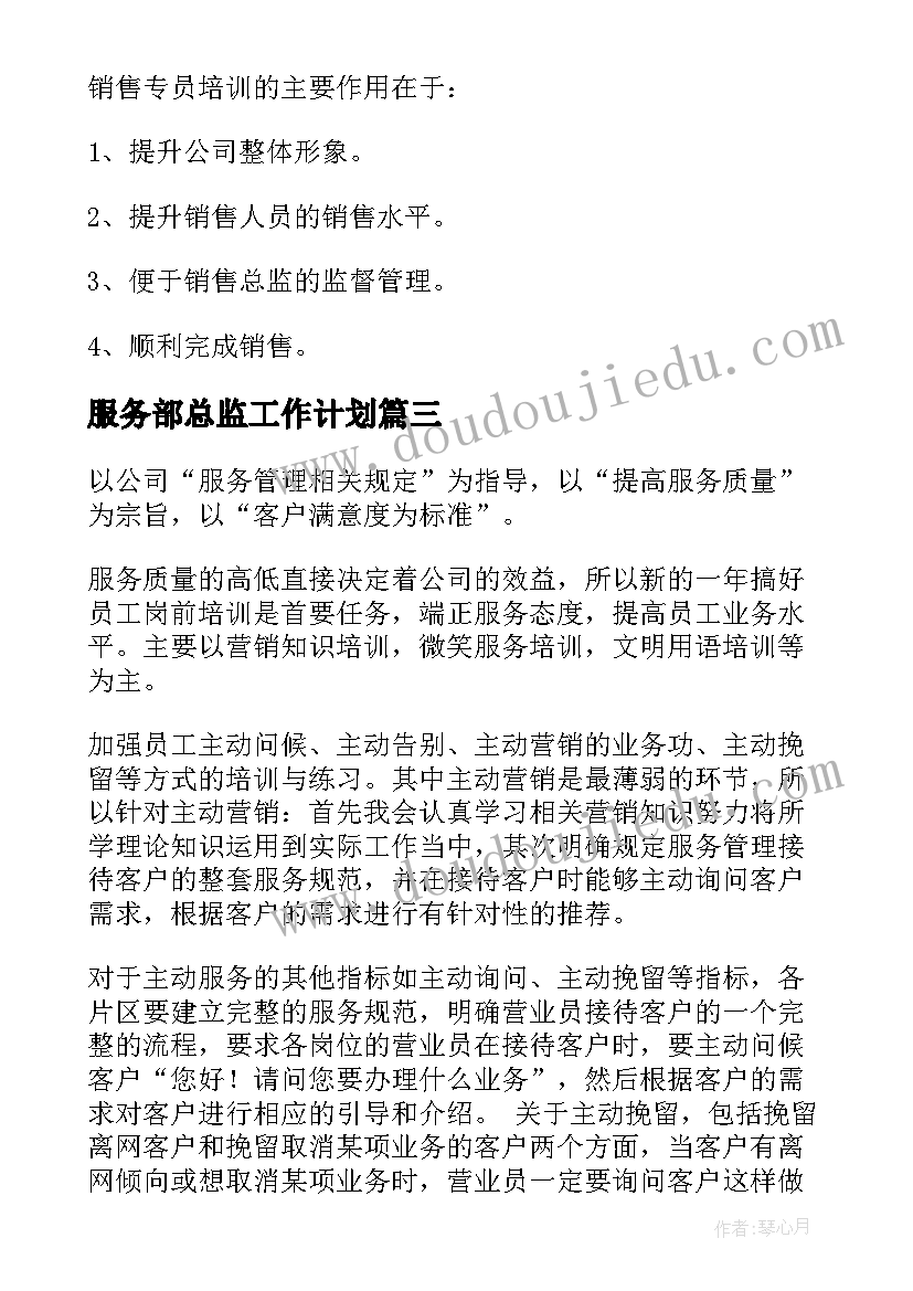 2023年服务部总监工作计划(大全6篇)