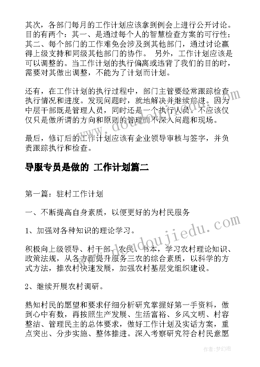 最新导服专员是做的 工作计划(优质9篇)