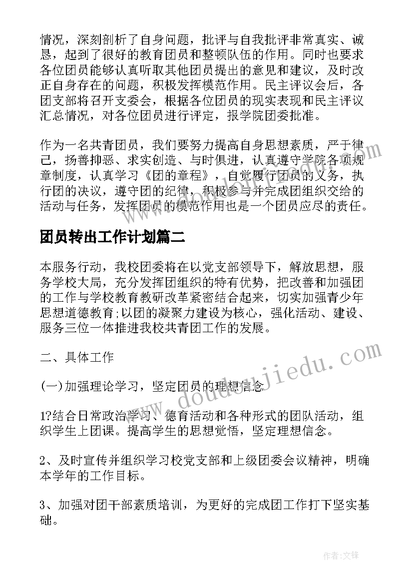 最新团员转出工作计划(实用9篇)