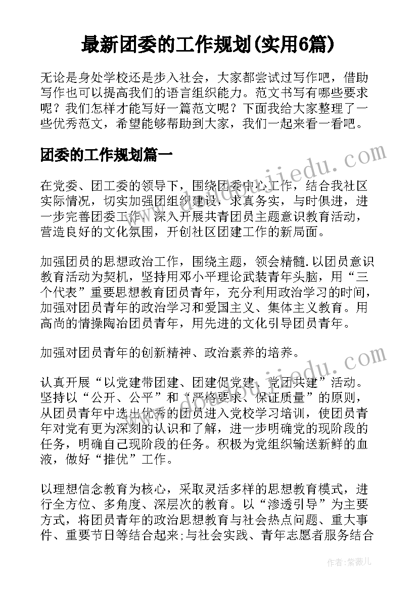 最新团委的工作规划(实用6篇)