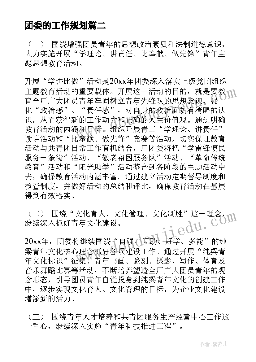 最新团委的工作规划(实用6篇)