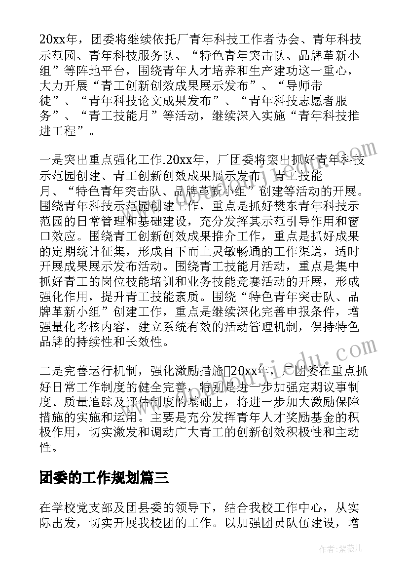 最新团委的工作规划(实用6篇)