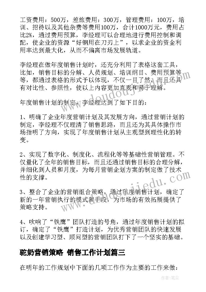 2023年驼奶营销策略 销售工作计划(大全7篇)