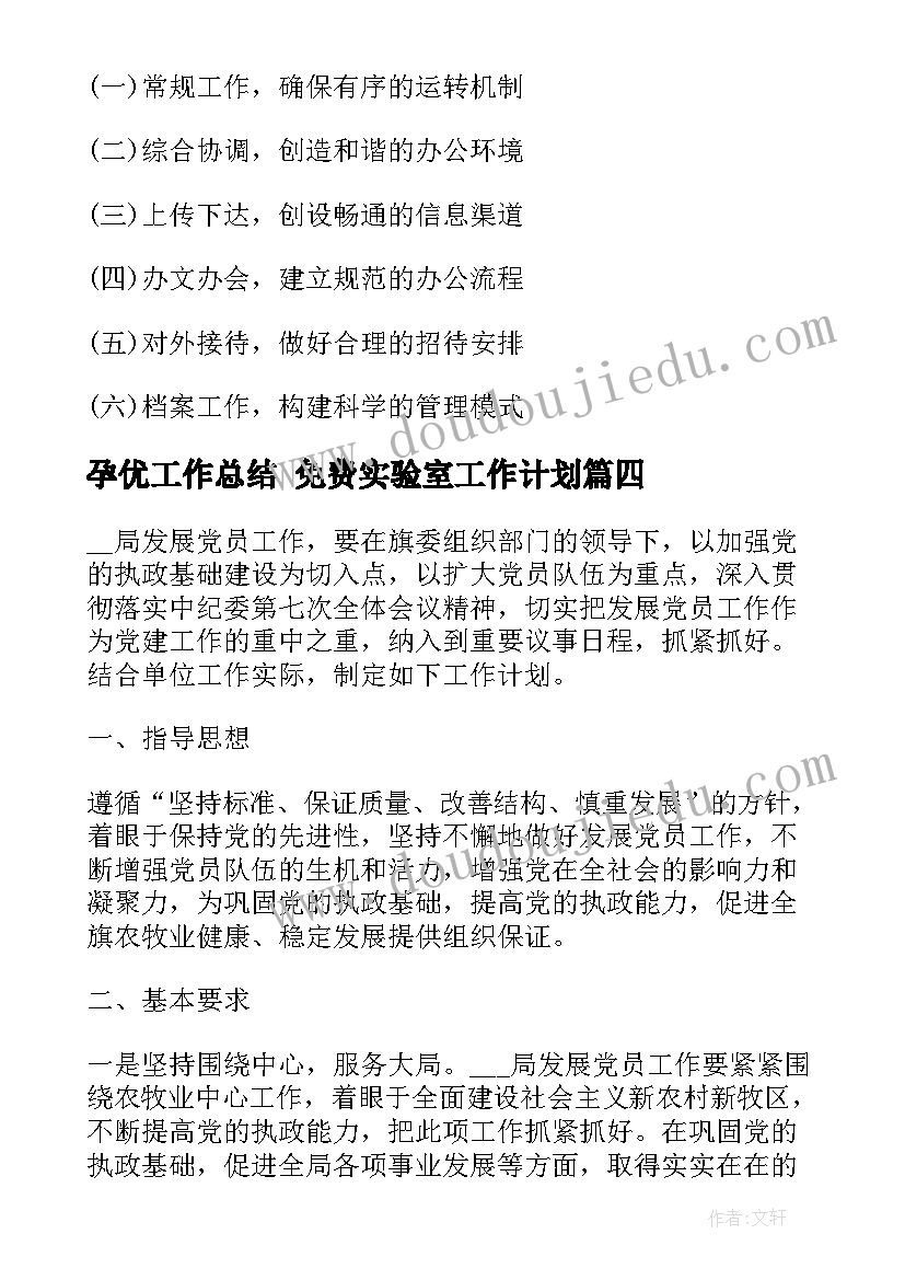 2023年孕优工作总结 免费实验室工作计划(实用7篇)