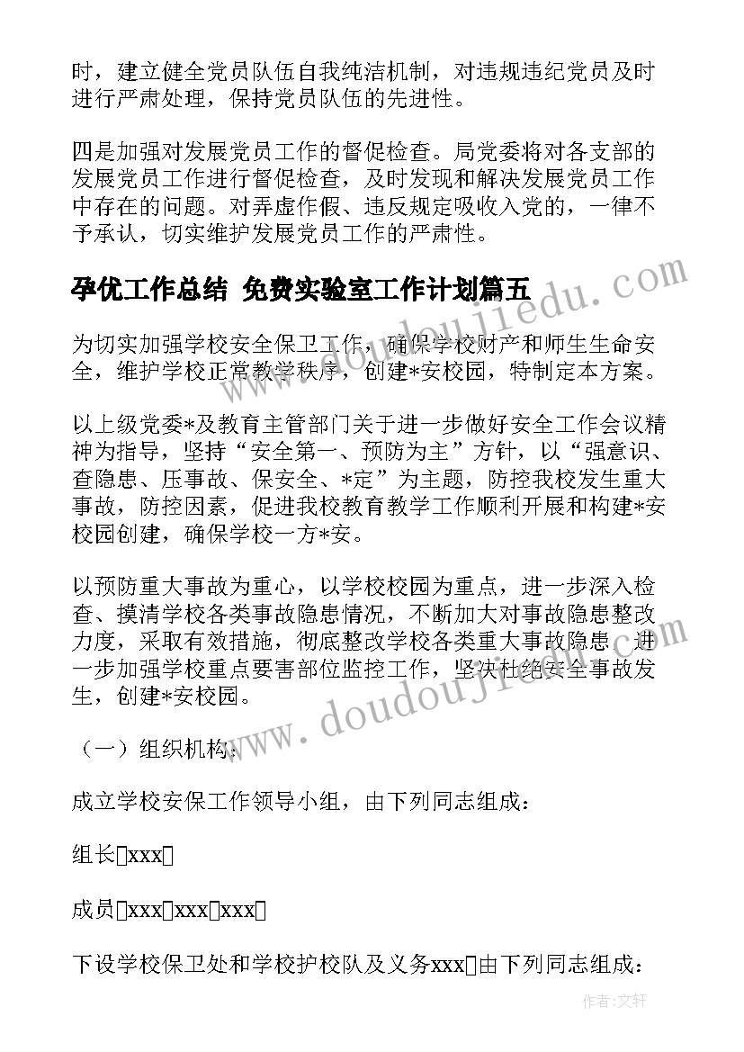 2023年孕优工作总结 免费实验室工作计划(实用7篇)