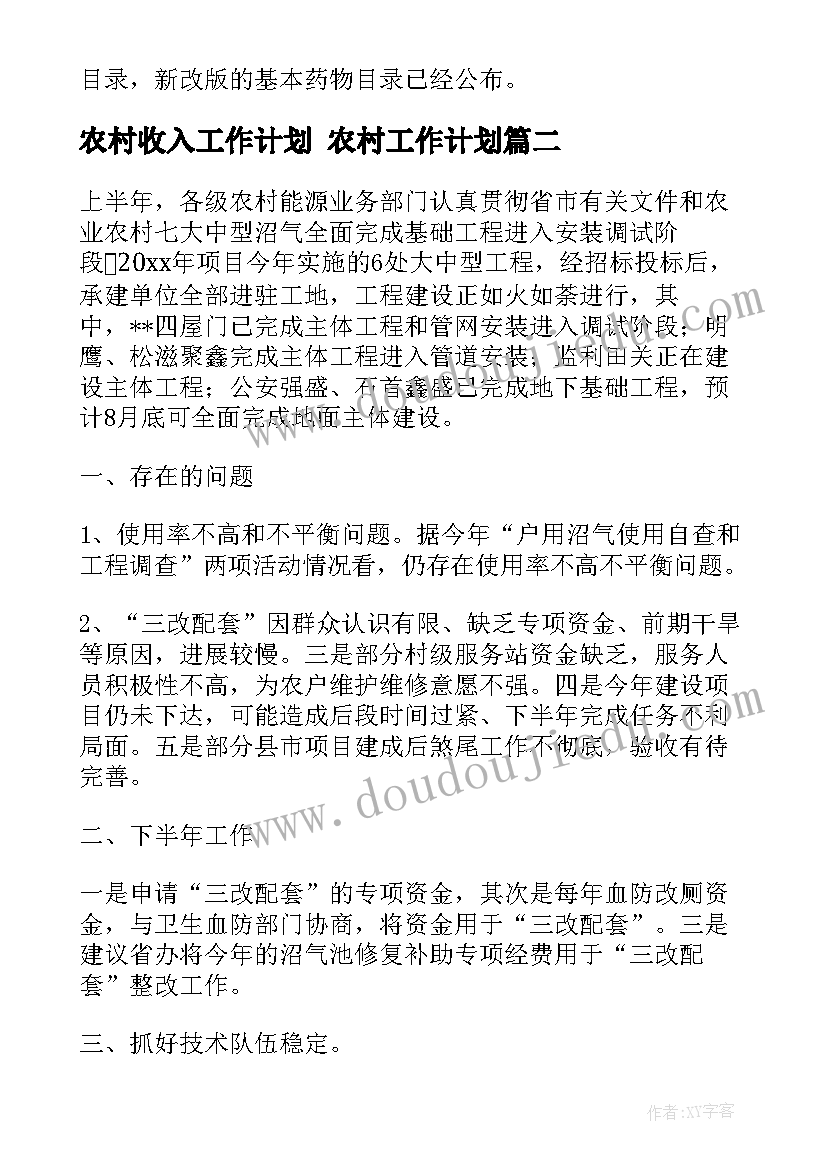 2023年农村收入工作计划 农村工作计划(模板6篇)