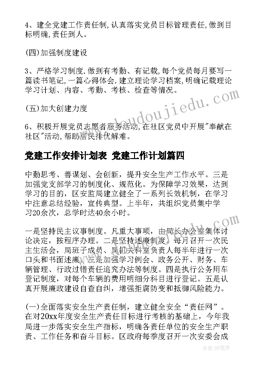 最新党建工作安排计划表 党建工作计划(模板7篇)