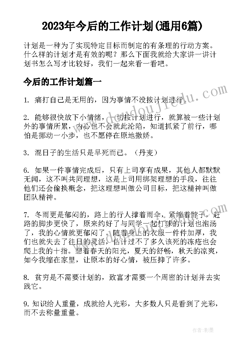 2023年今后的工作计划(通用6篇)