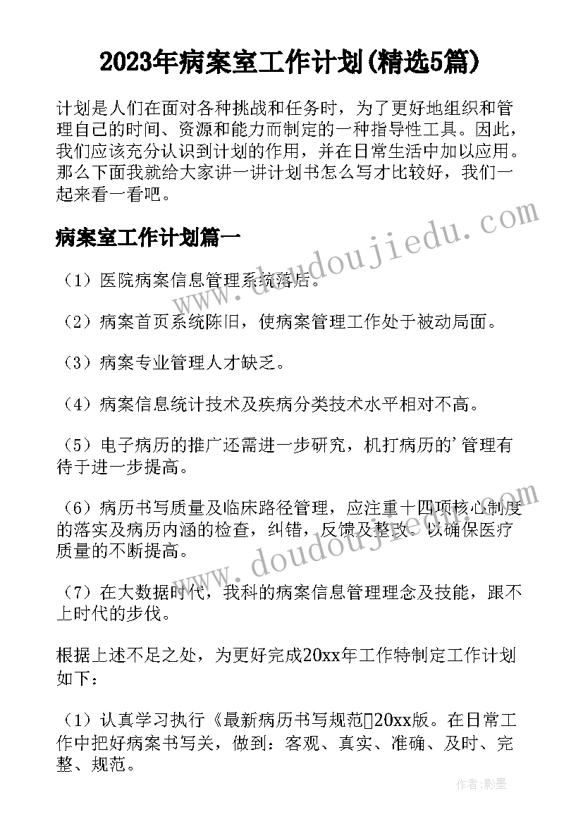 2023年病案室工作计划(精选5篇)