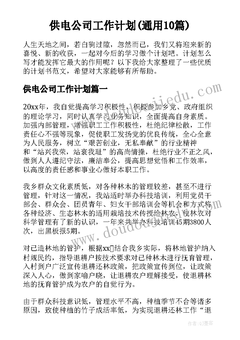 供电公司工作计划(通用10篇)