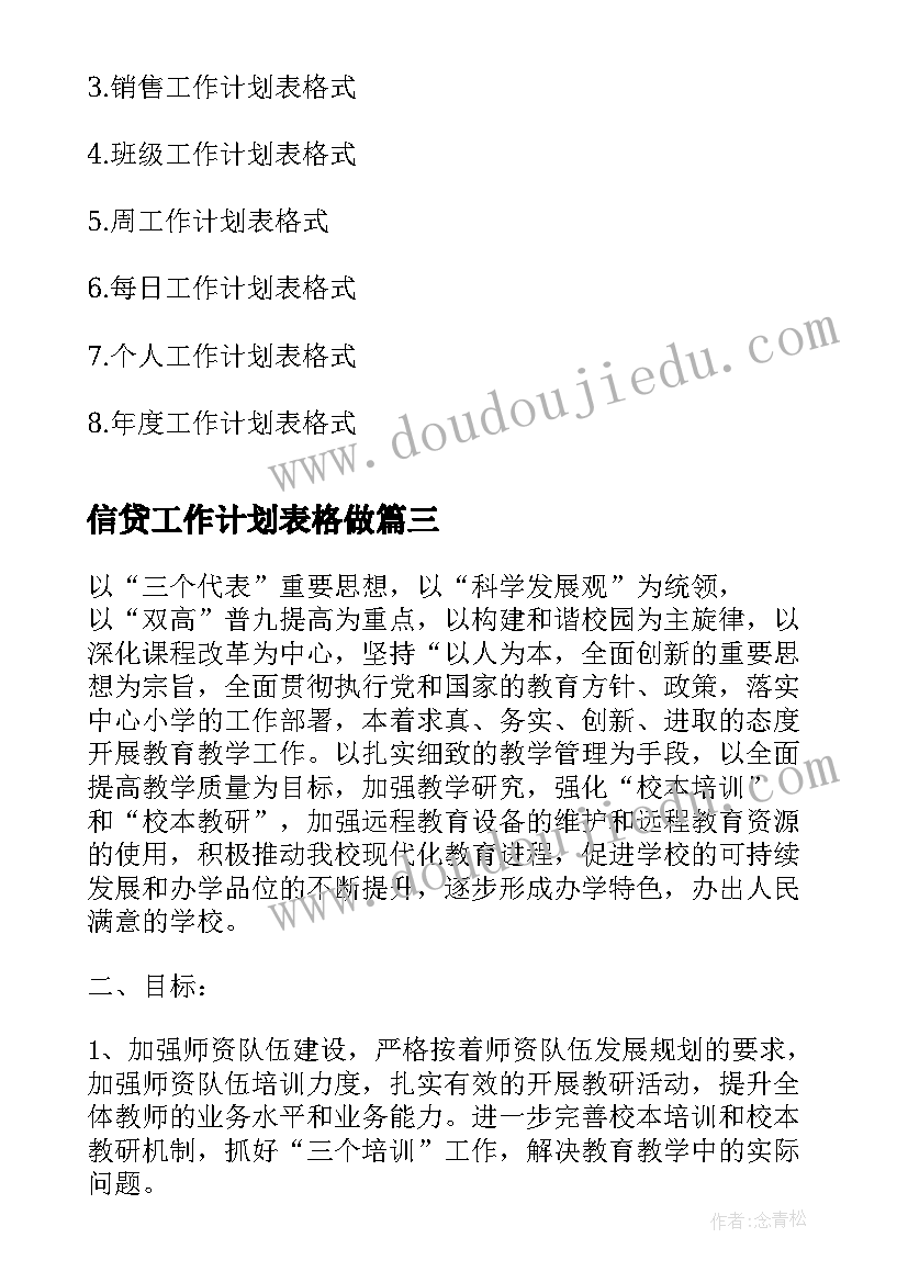 最新信贷工作计划表格做(汇总7篇)