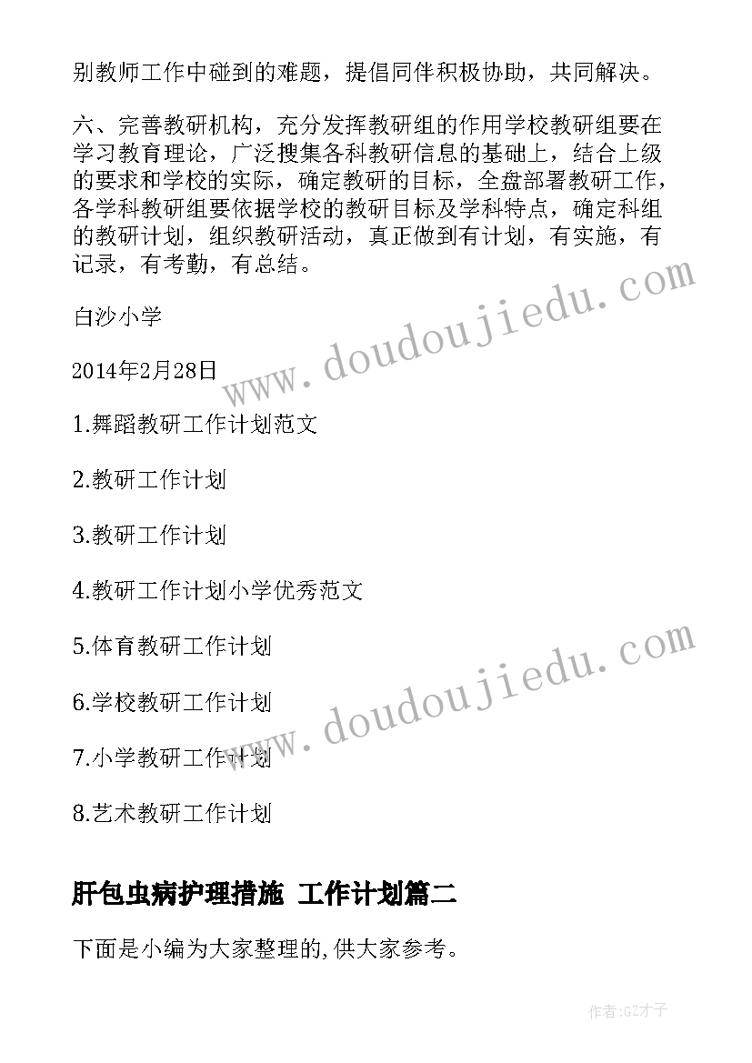 最新肝包虫病护理措施 工作计划(大全6篇)