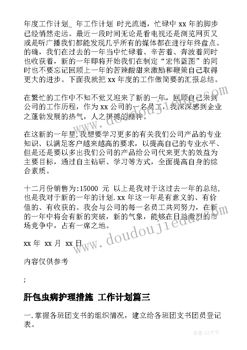 最新肝包虫病护理措施 工作计划(大全6篇)