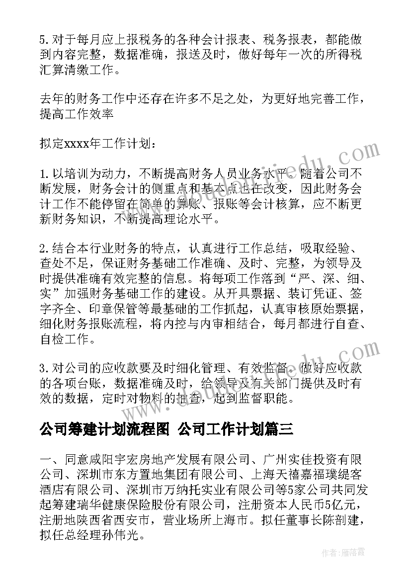 最新公司筹建计划流程图 公司工作计划(实用9篇)