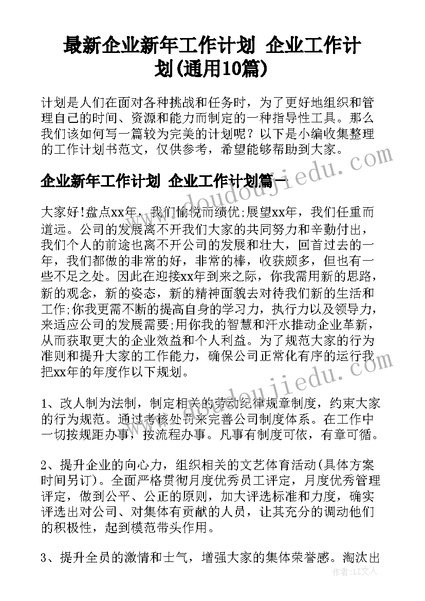 最新企业新年工作计划 企业工作计划(通用10篇)