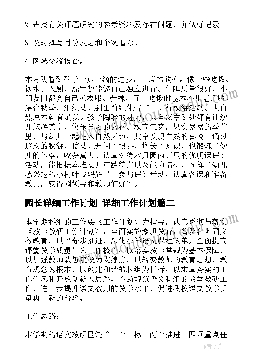 最新园长详细工作计划 详细工作计划(优质8篇)