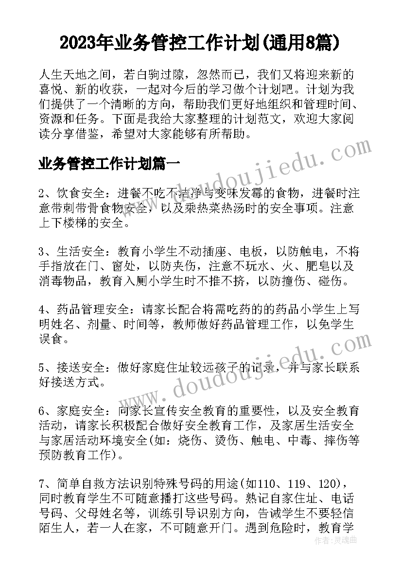 2023年业务管控工作计划(通用8篇)