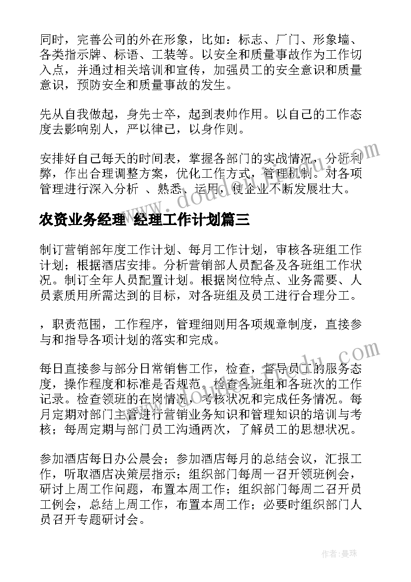 2023年农资业务经理 经理工作计划(模板10篇)