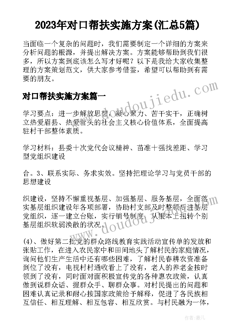 2023年对口帮扶实施方案(汇总5篇)