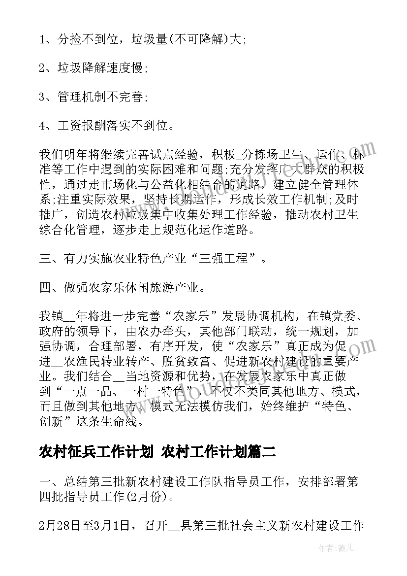 2023年农村征兵工作计划 农村工作计划(模板5篇)