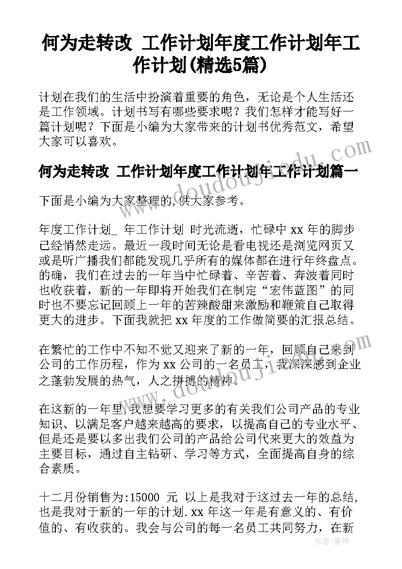 何为走转改 工作计划年度工作计划年工作计划(精选5篇)