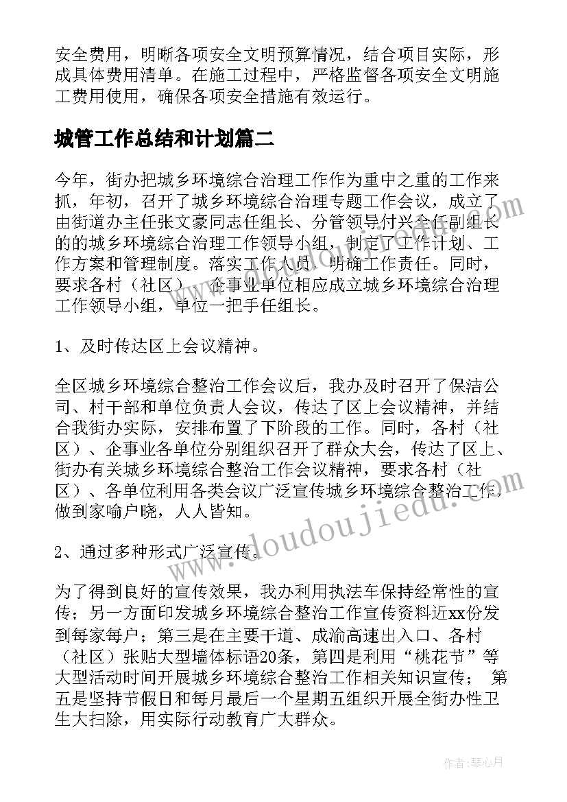 2023年城管工作总结和计划(模板10篇)