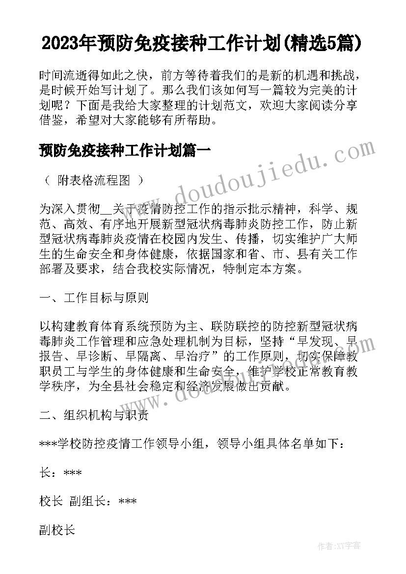 2023年预防免疫接种工作计划(精选5篇)