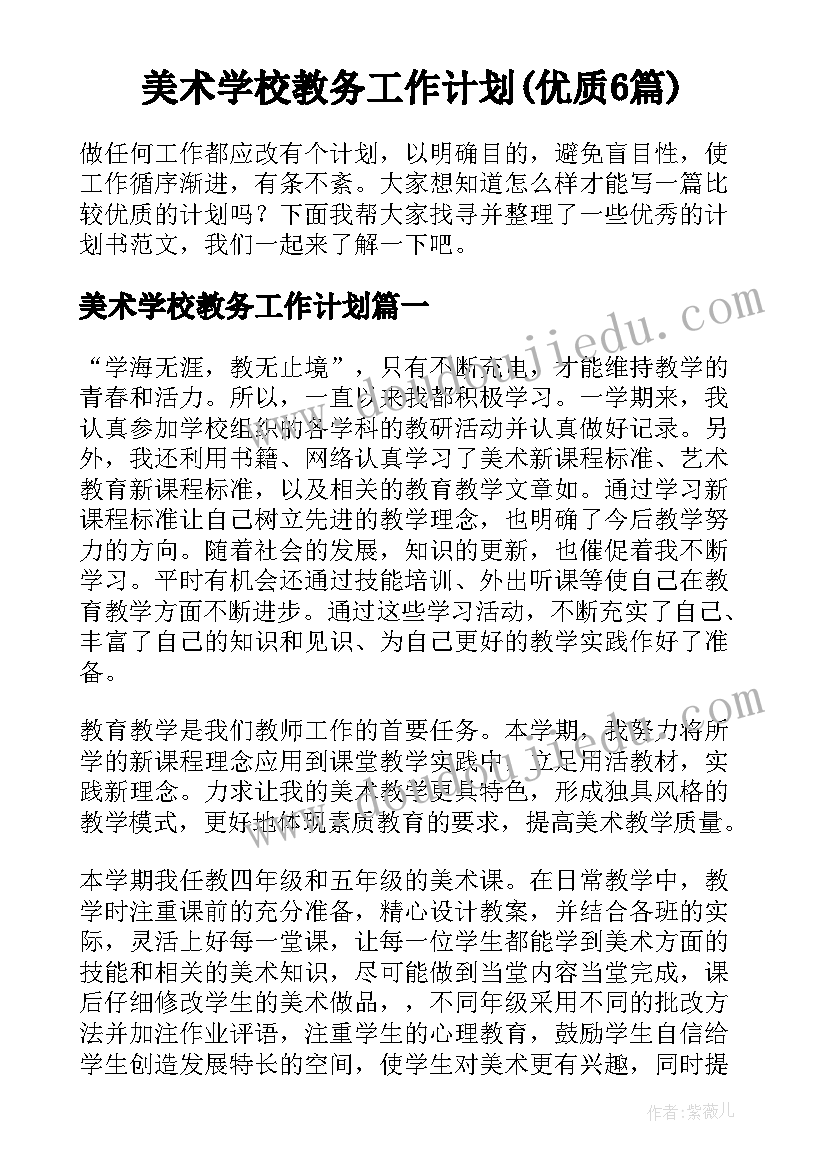 美术学校教务工作计划(优质6篇)