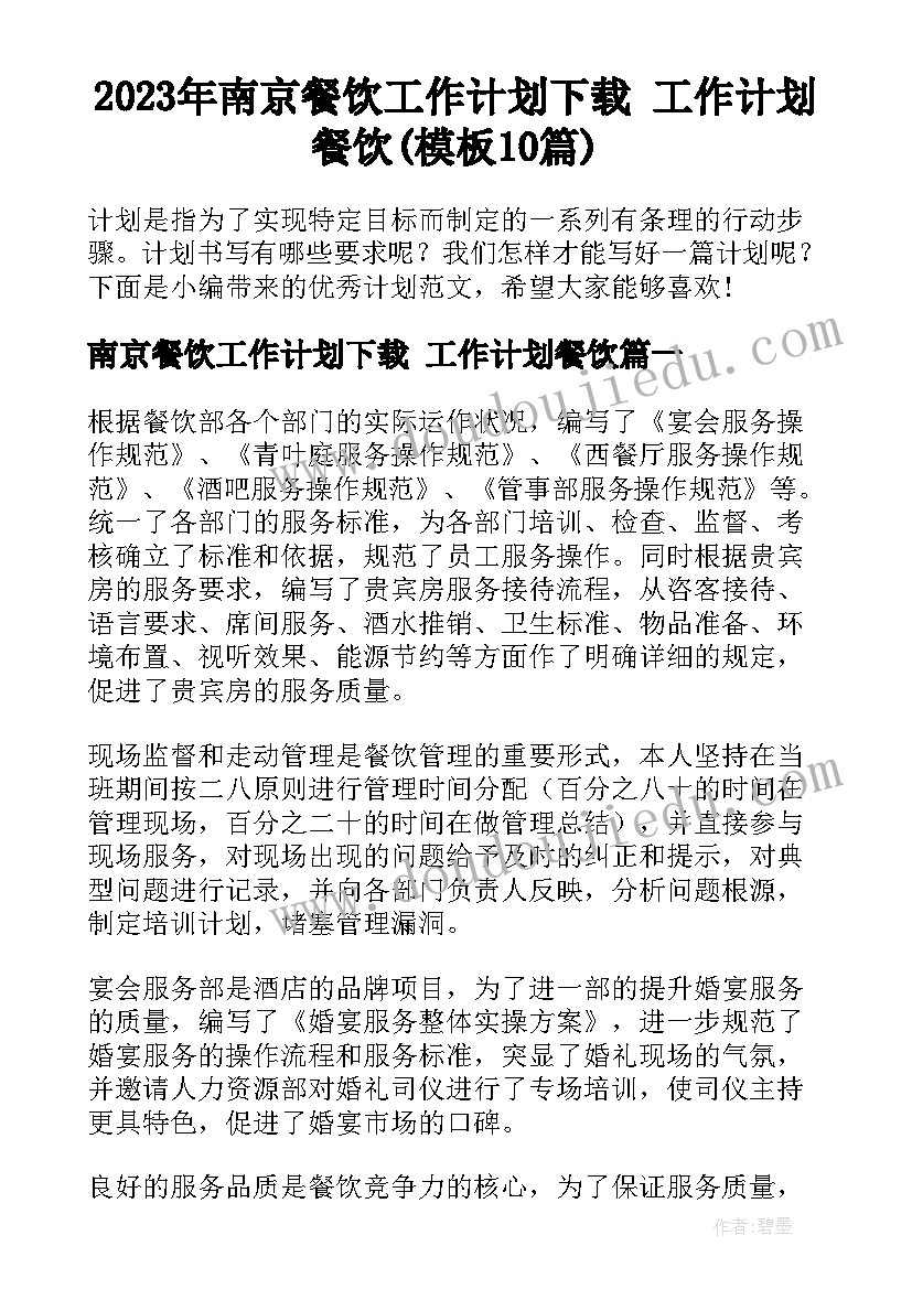 2023年南京餐饮工作计划下载 工作计划餐饮(模板10篇)