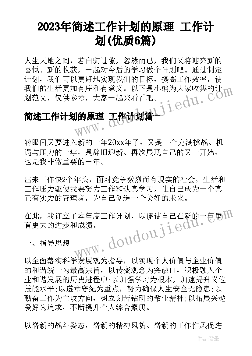 2023年简述工作计划的原理 工作计划(优质6篇)