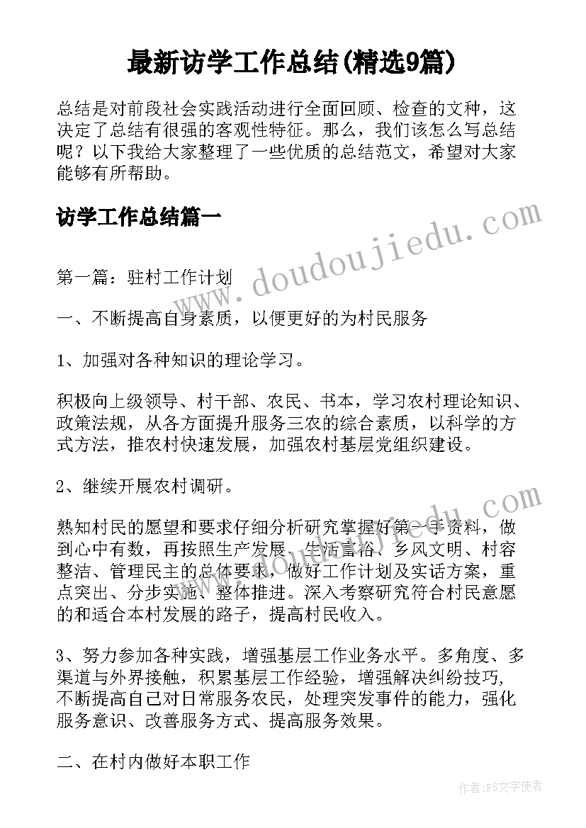 最新访学工作总结(精选9篇)