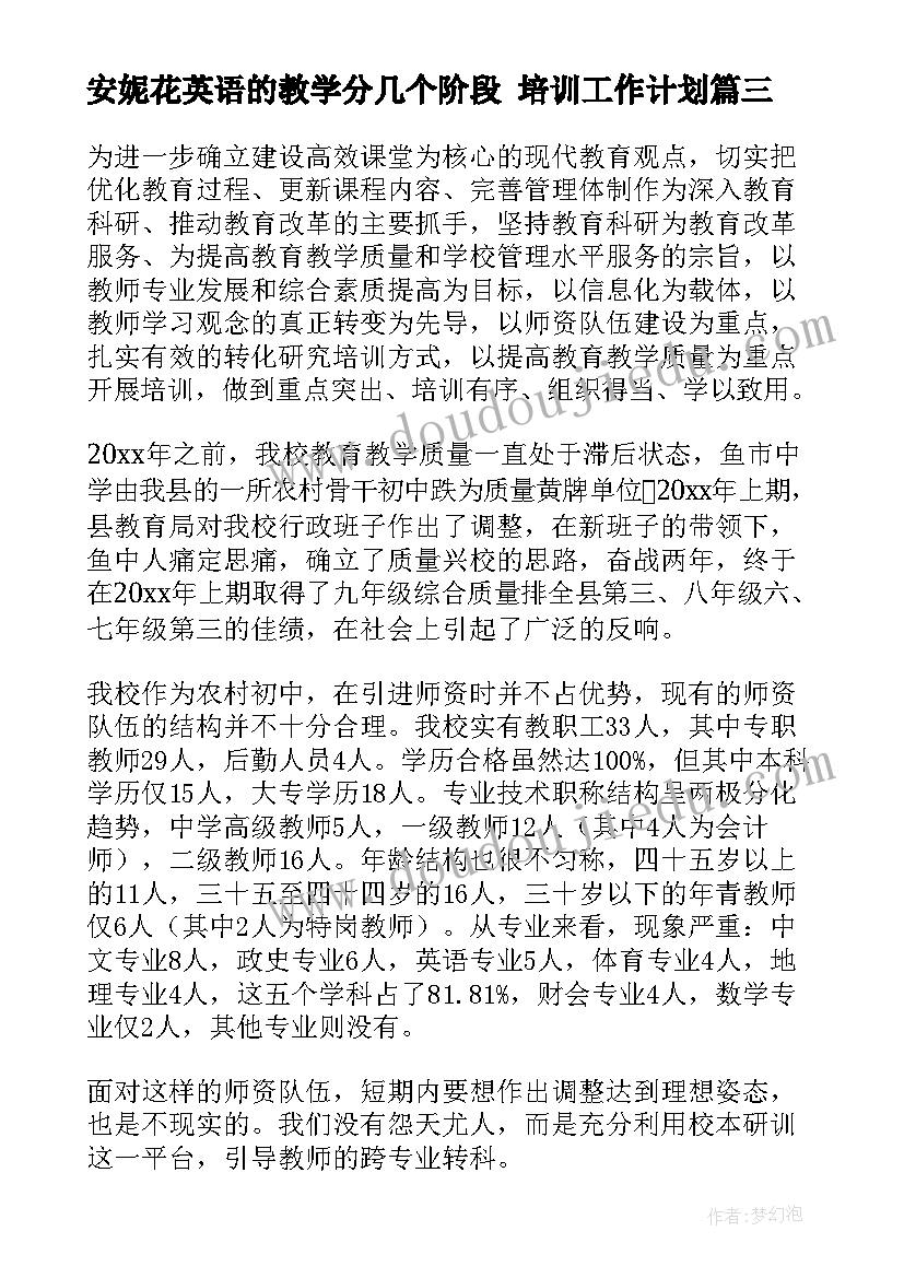 2023年安妮花英语的教学分几个阶段 培训工作计划(大全7篇)