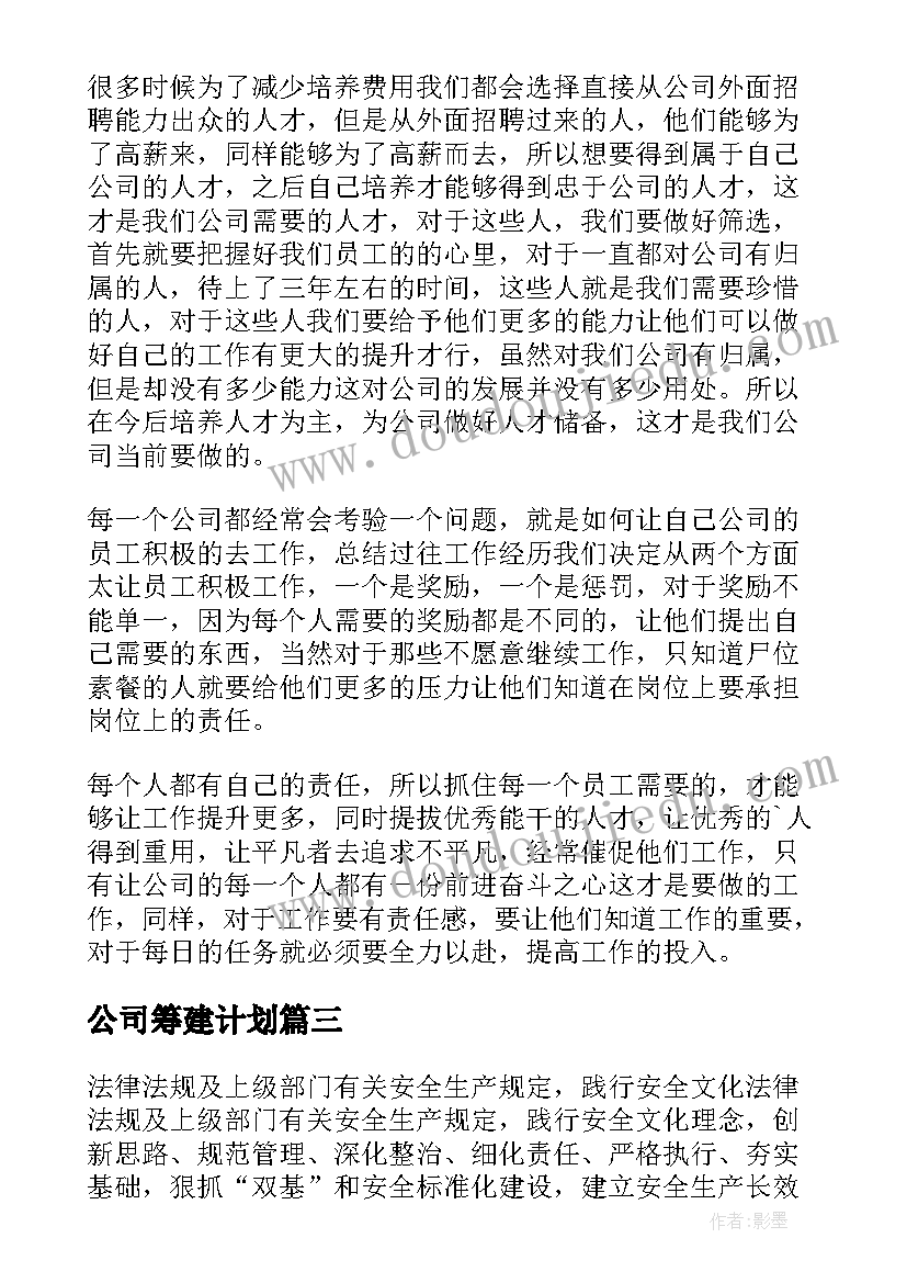 公司筹建计划(通用5篇)