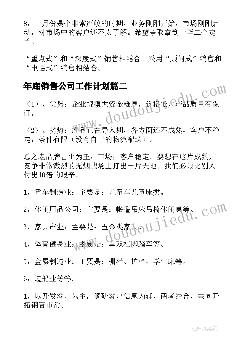 2023年年底销售公司工作计划(模板6篇)