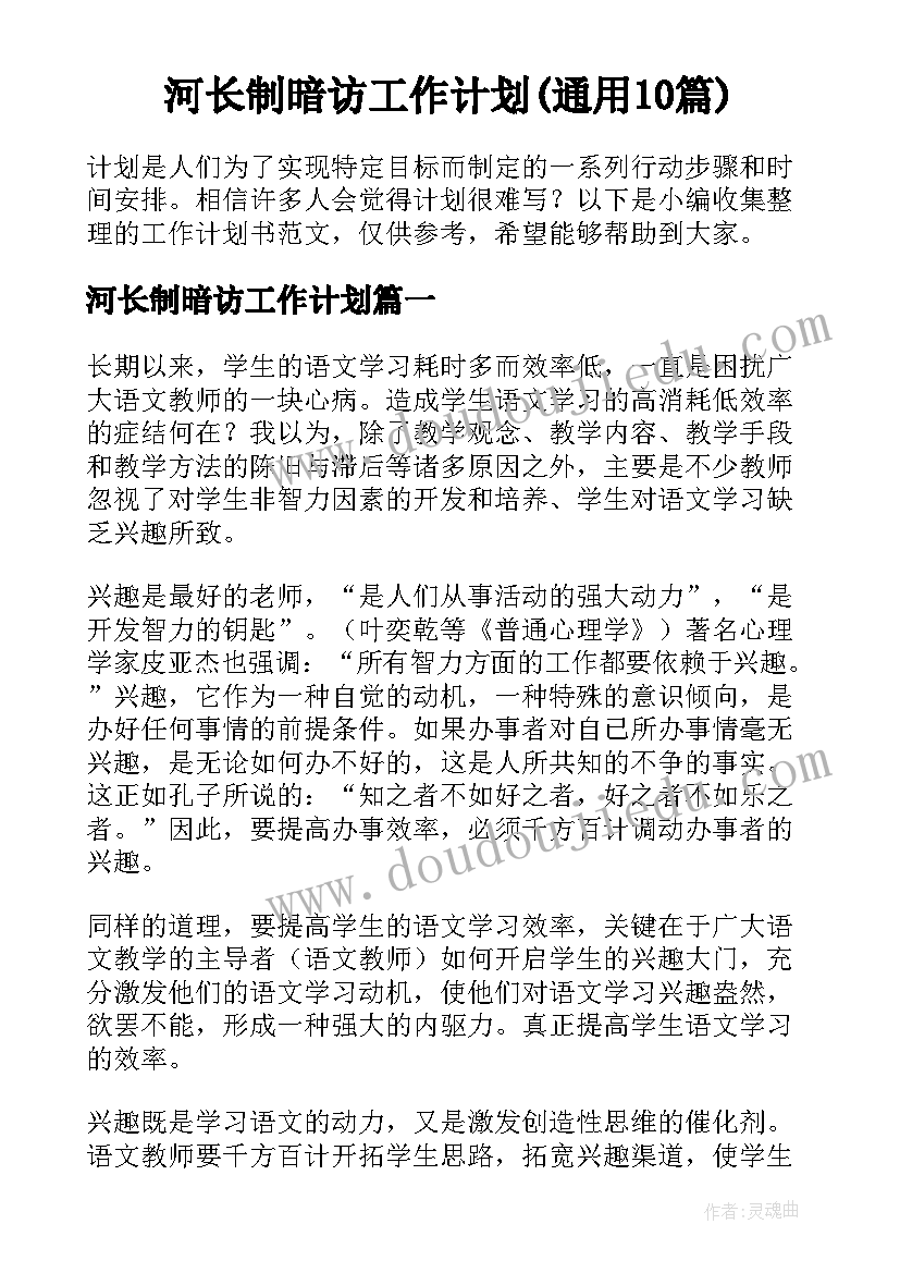 河长制暗访工作计划(通用10篇)