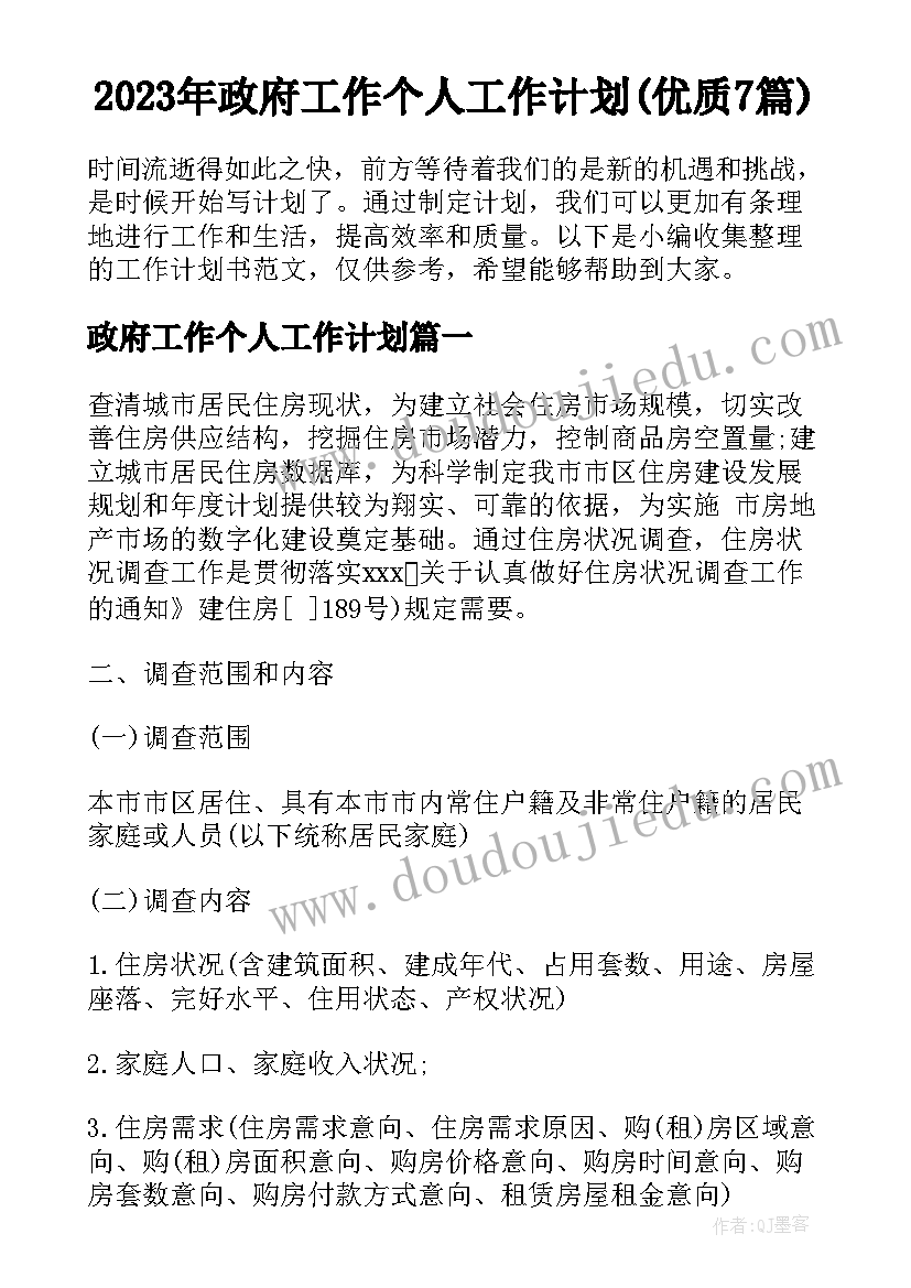 2023年政府工作个人工作计划(优质7篇)