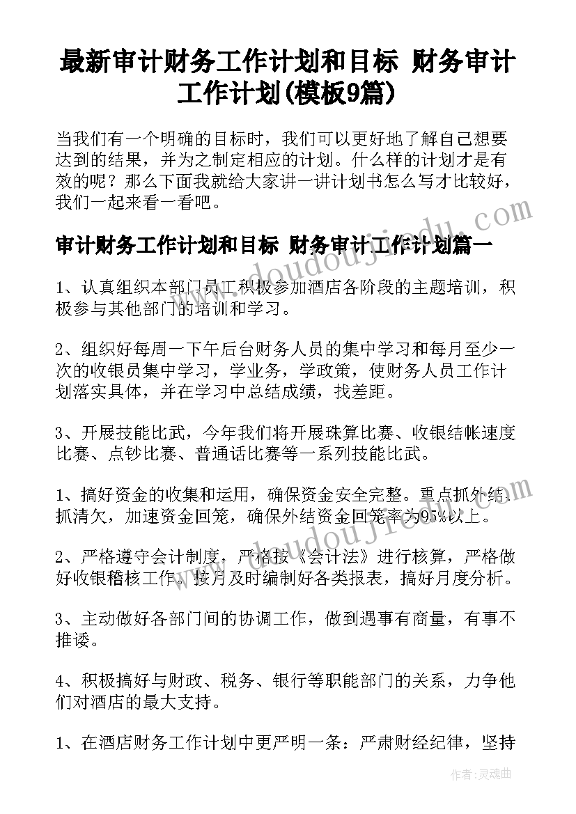 最新审计财务工作计划和目标 财务审计工作计划(模板9篇)