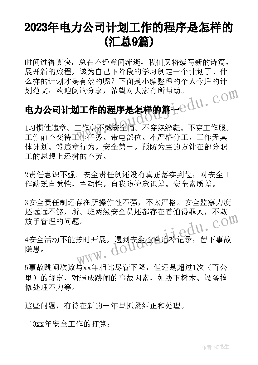 2023年电力公司计划工作的程序是怎样的(汇总9篇)