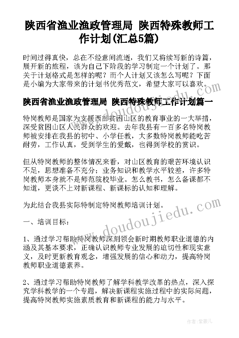 陕西省渔业渔政管理局 陕西特殊教师工作计划(汇总5篇)