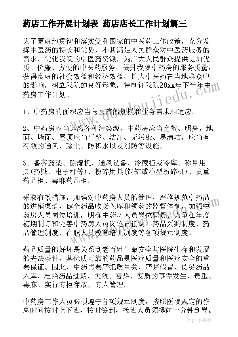 2023年药店工作开展计划表 药店店长工作计划(实用9篇)