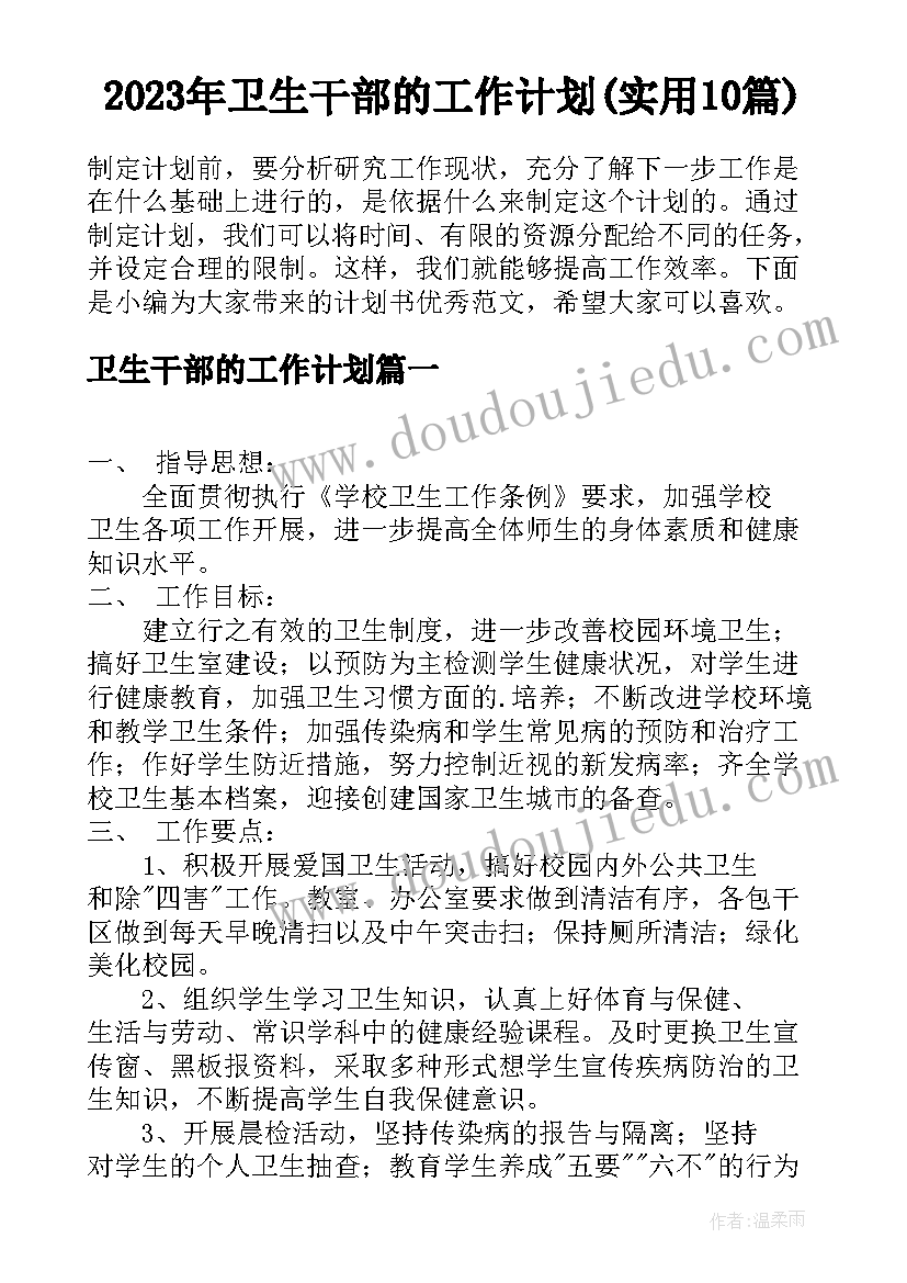 2023年卫生干部的工作计划(实用10篇)