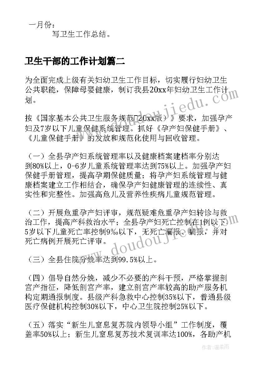 2023年卫生干部的工作计划(实用10篇)