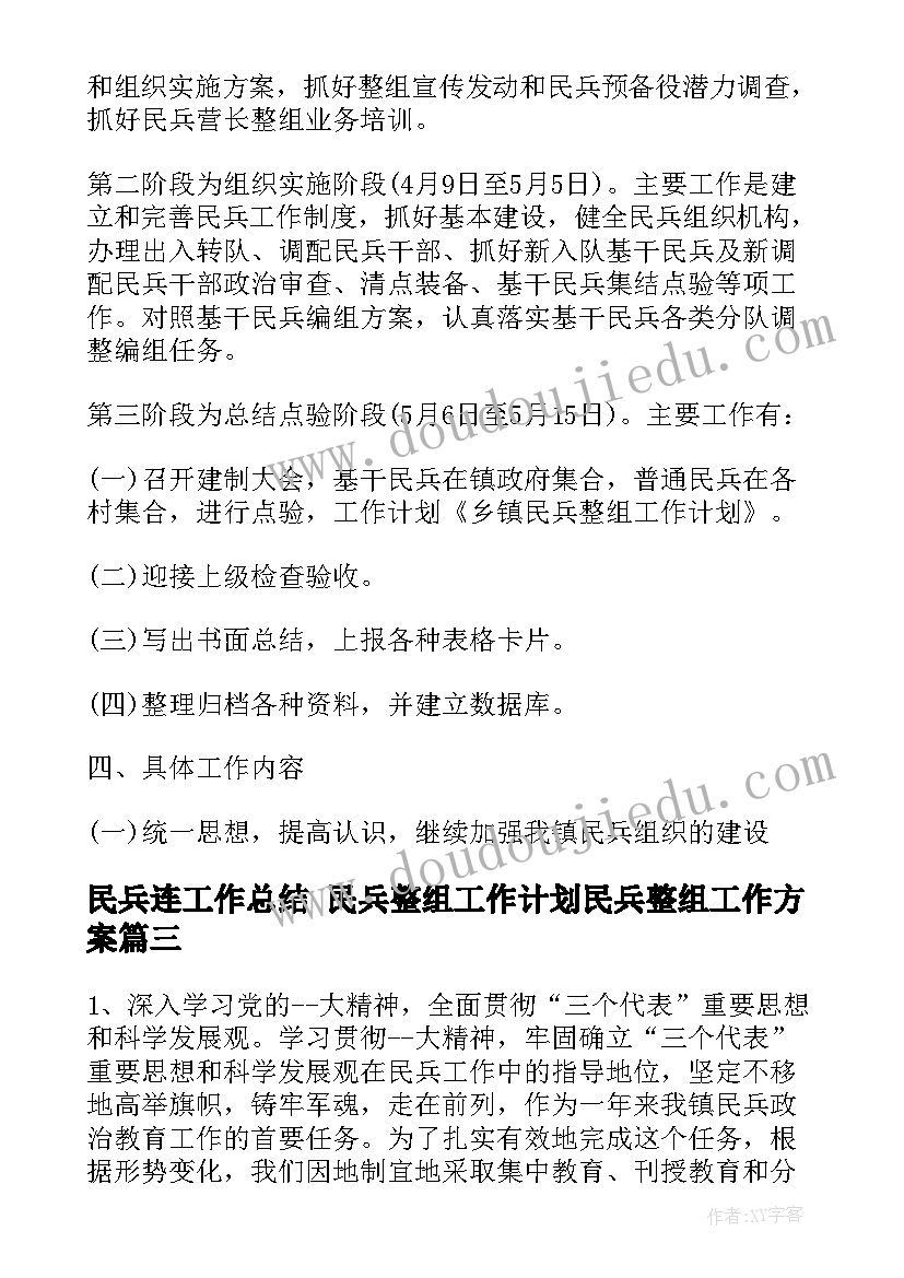 民兵连工作总结 民兵整组工作计划民兵整组工作方案(模板6篇)